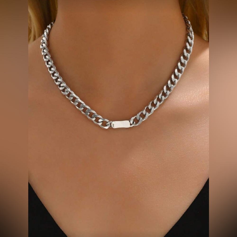 Silver Cuban Chain Necklace Chunky Link Necklace